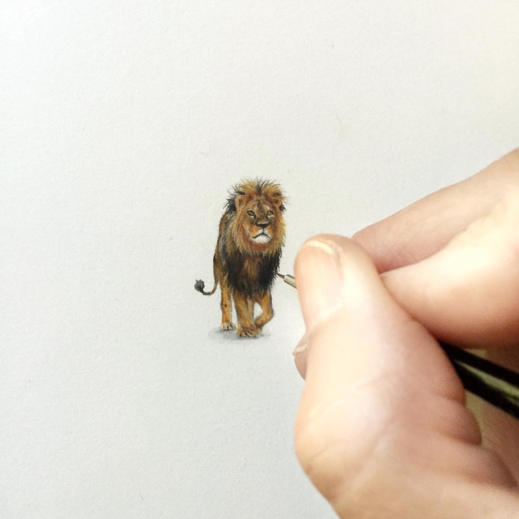 Incredible tiny paintings lion by karen libecap