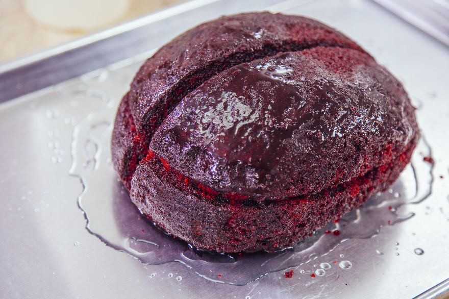 A Red Velvet Brain Cake For Halloween