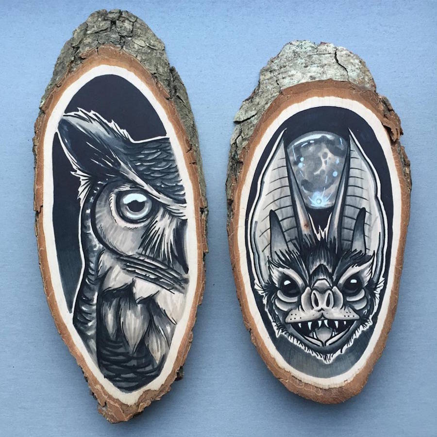 Wonderful Paintings of Animals on Wood Slices 01