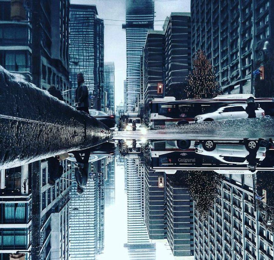 Creative Photography Concept with Parallel Worlds of City Rain Reflections 02