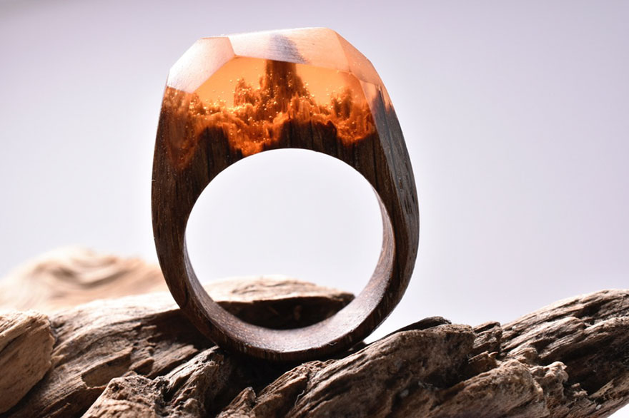 Unique Wooden Rings with Miniature World Inside 99