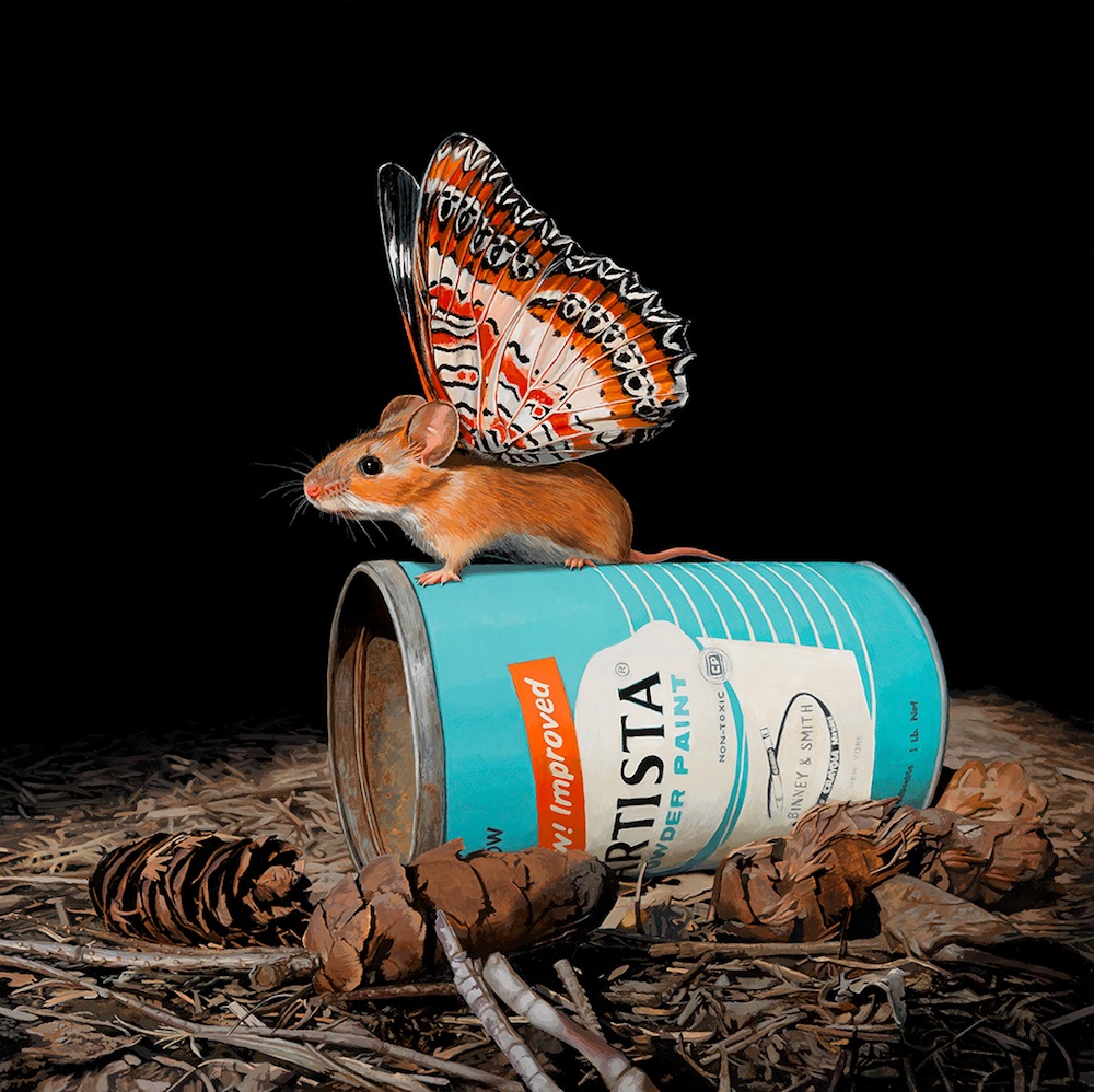 Hyperrealistic Paintings Tiny Mouse With Butterfly Wings by Lisa Ericson